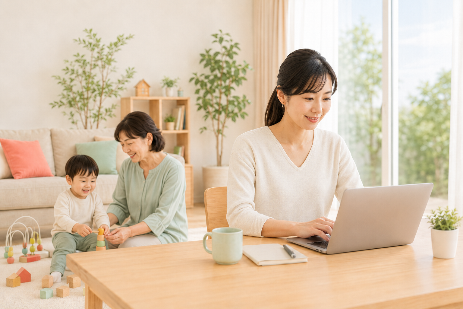 在宅ワーク中の見守りシーン